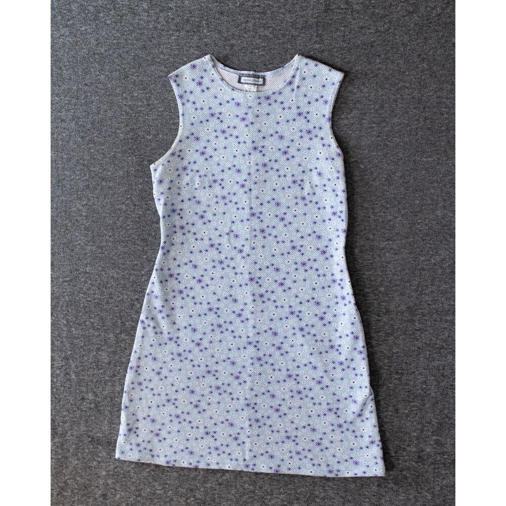 Vintage Aqua Blues Sleeveless Blue Floral Sheath Dress Retro 90s